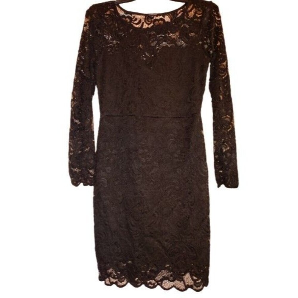 Ambiance Lace Cocktail Dress Body Contouring Long Sleeve Stretch Womens Medium - Picture 2 of 12